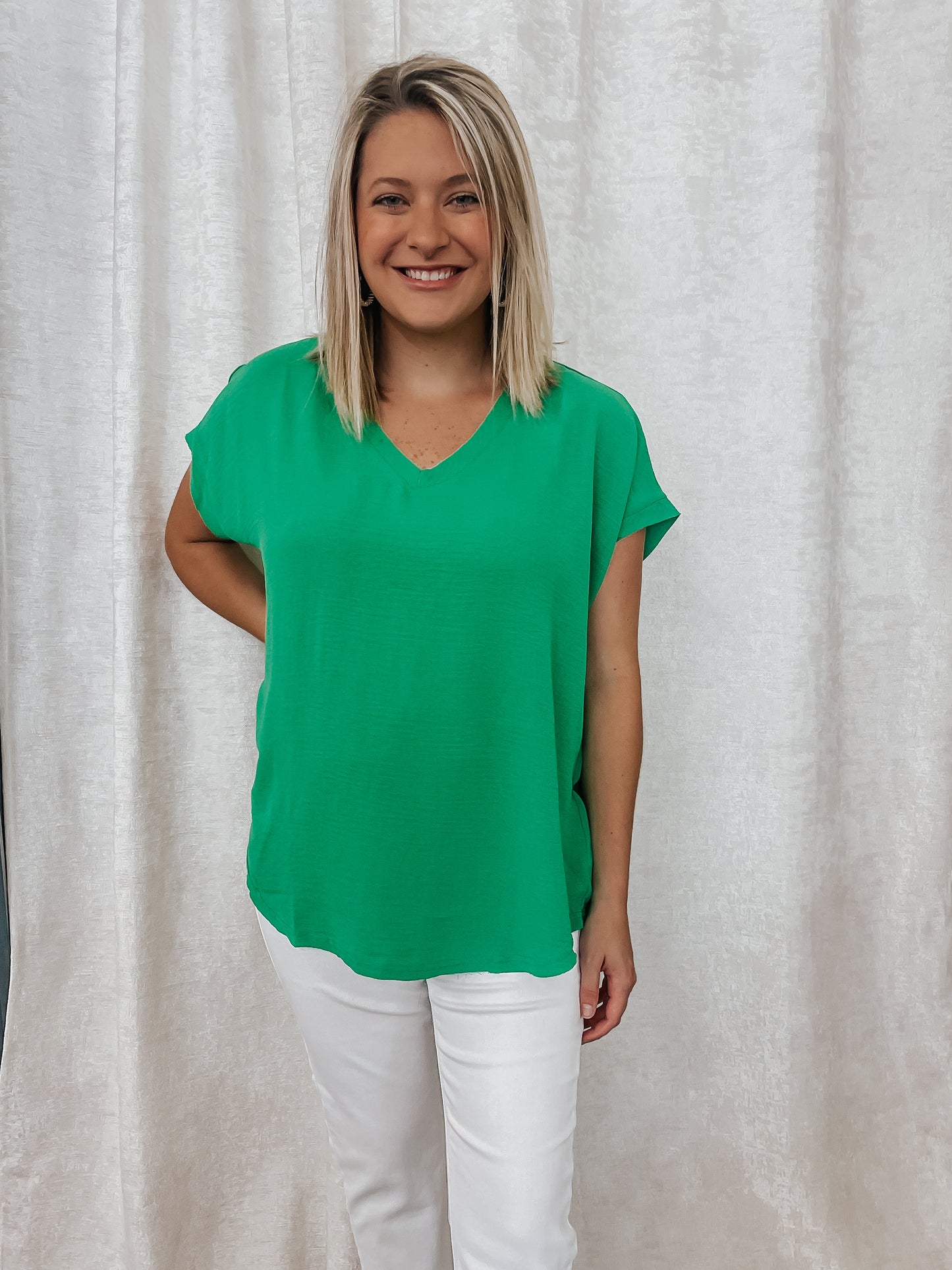 Kelley Green V-Neck Blouse