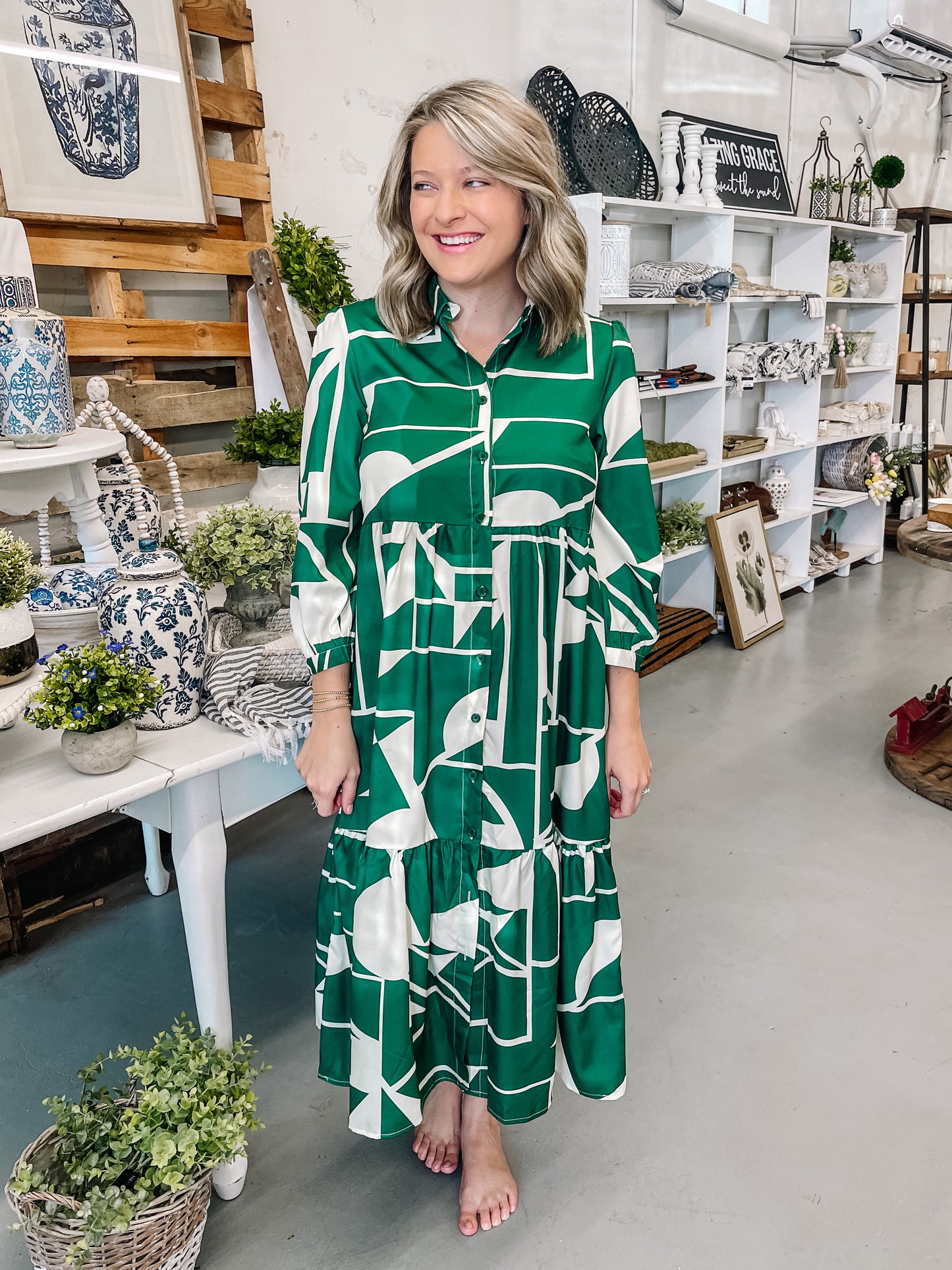 Geometric print button down Dress