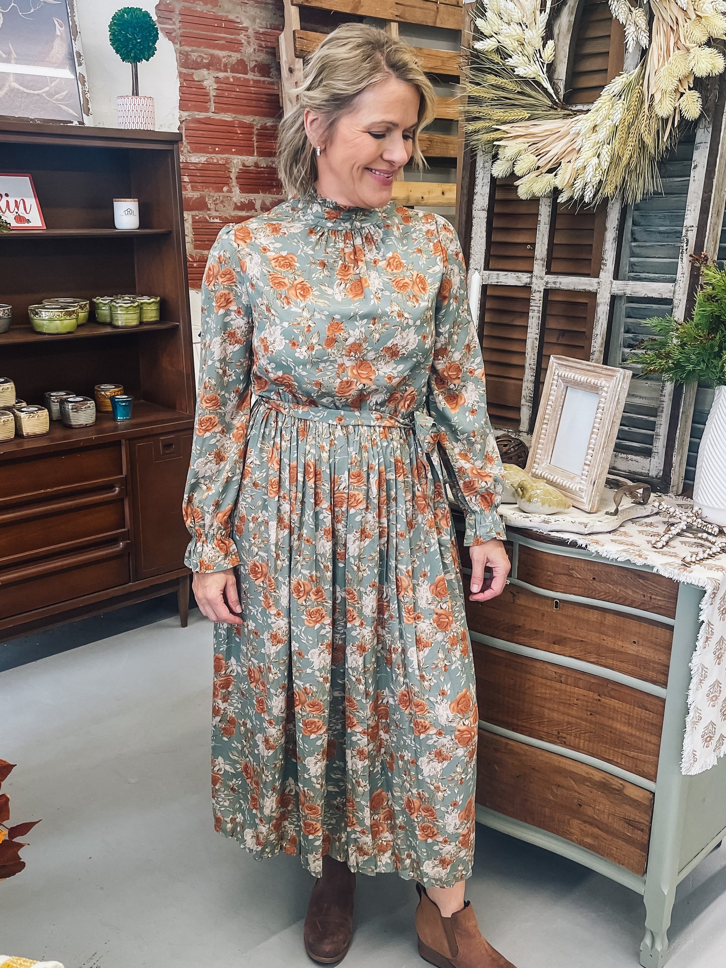 High Neck Floral Dress