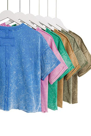 Acid Wash Raw Edge Crop Top