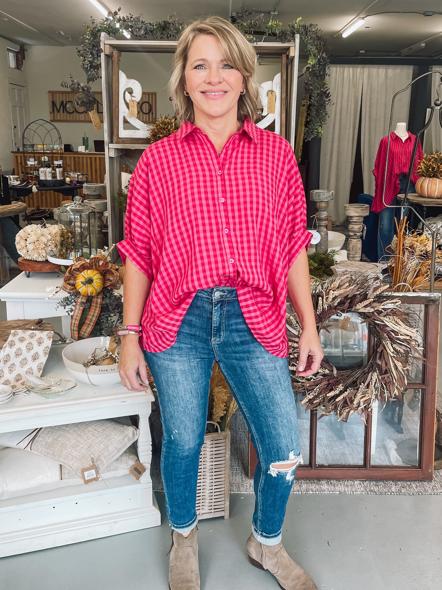 Ecru Gingham Top