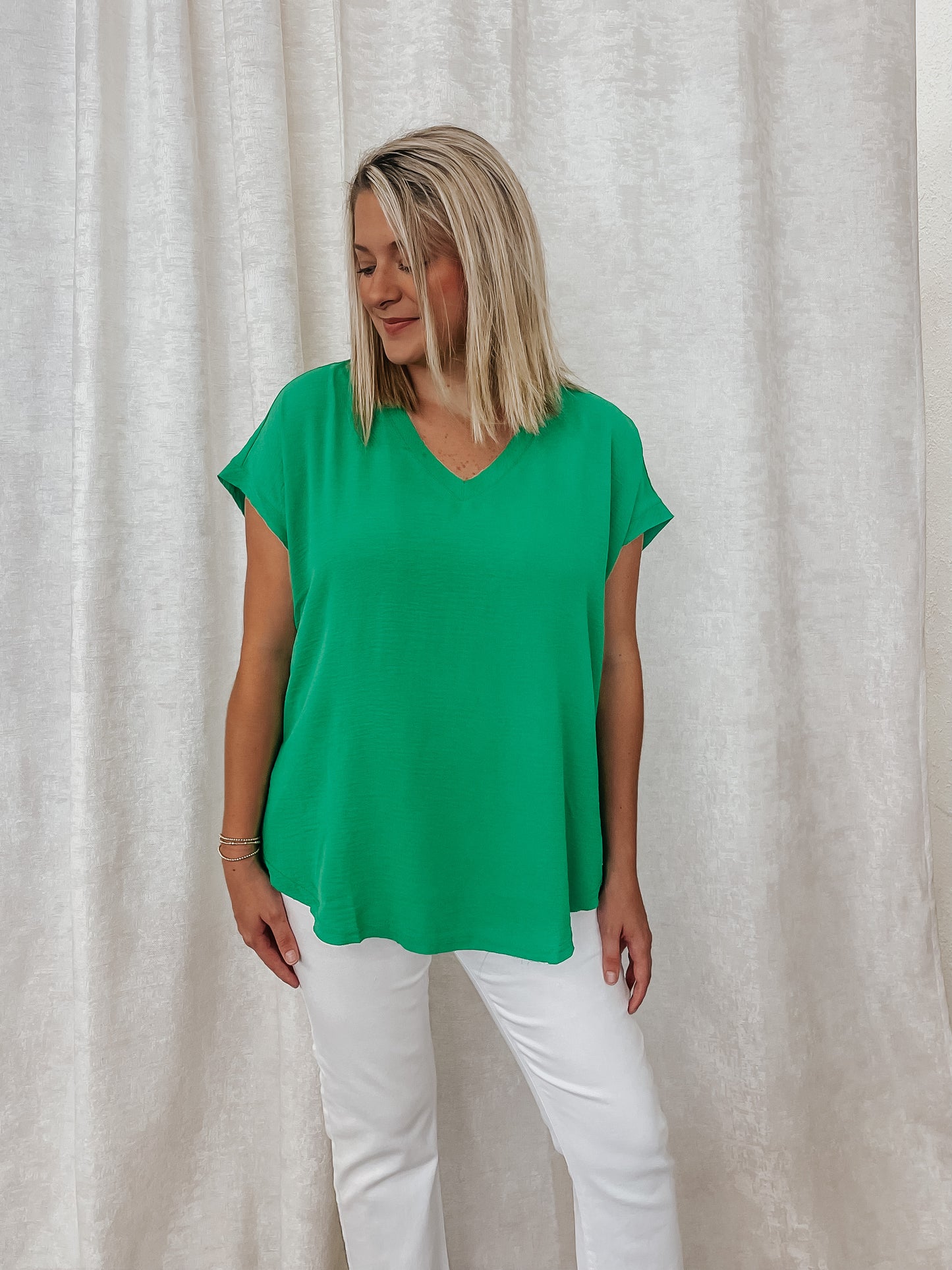 Kelley Green V-Neck Blouse