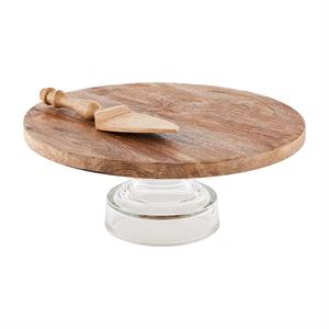 Wood Glass Cake Stand Set