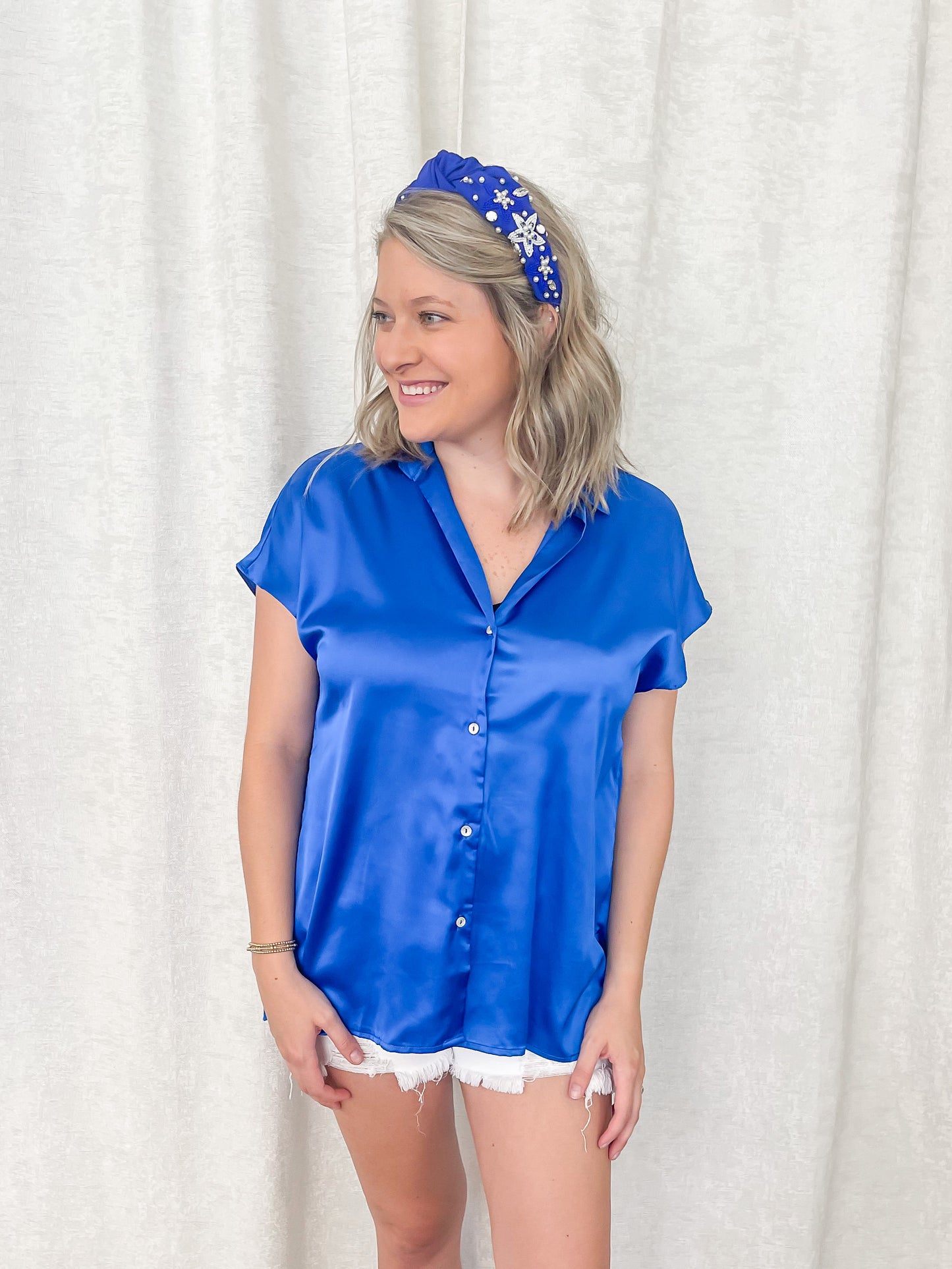 BUTTON DOWN SATIN BLOUSE TOP