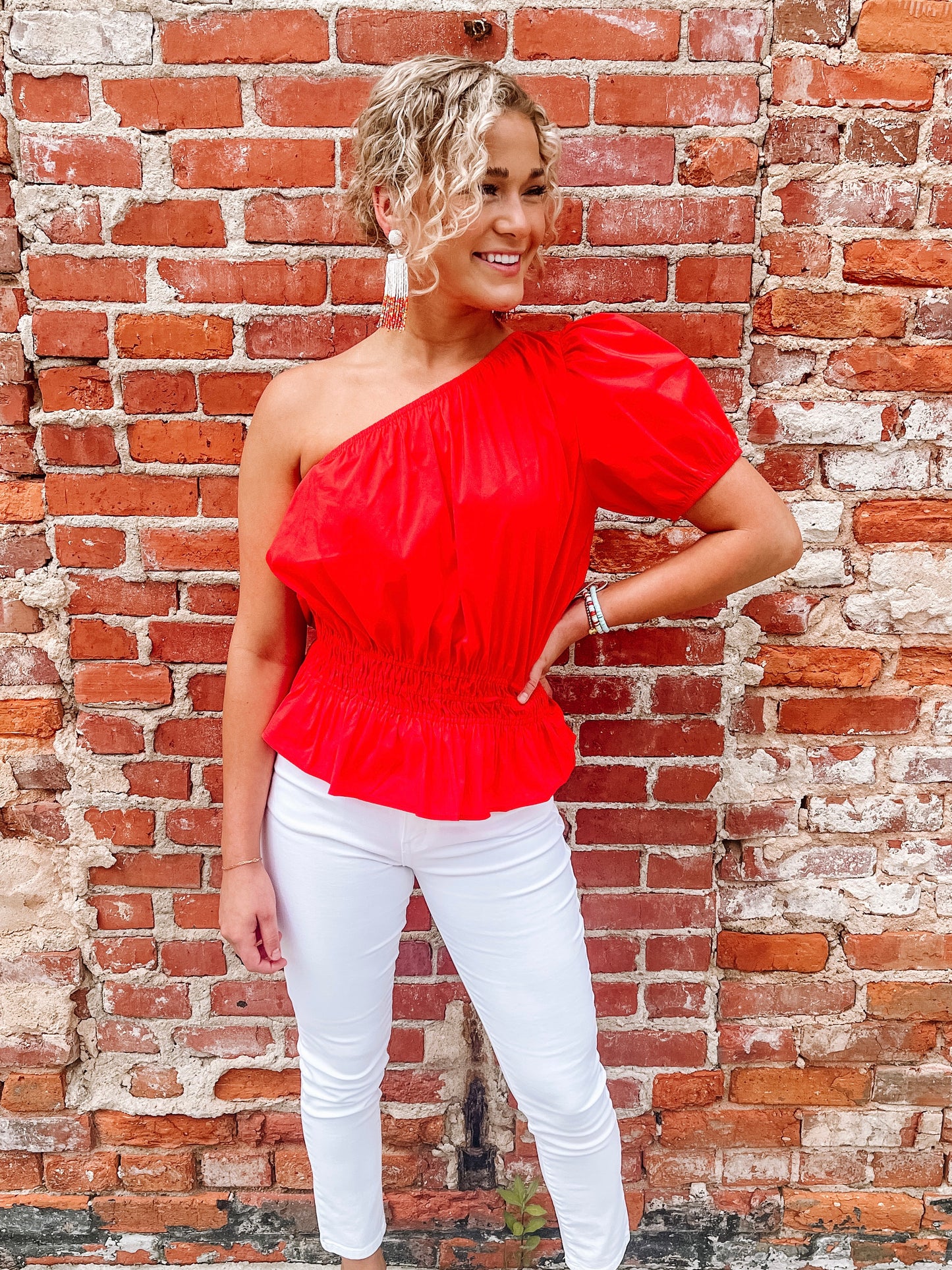 One Sleeve Smocked Top