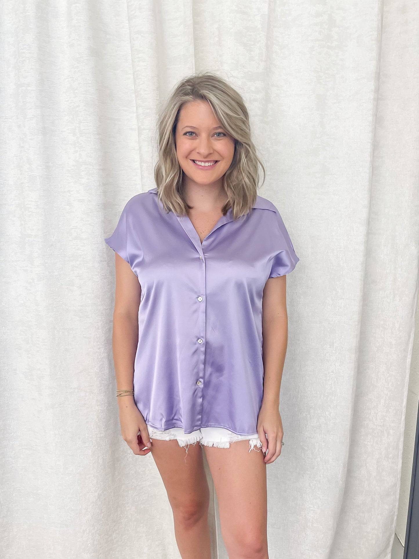 BUTTON DOWN SATIN BLOUSE TOP