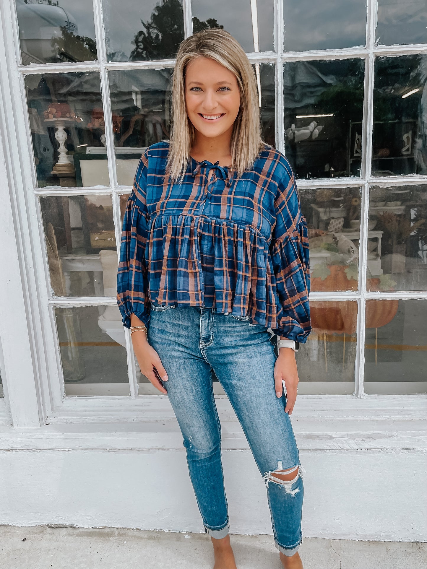 Sheer Crinkle Baby Doll Top