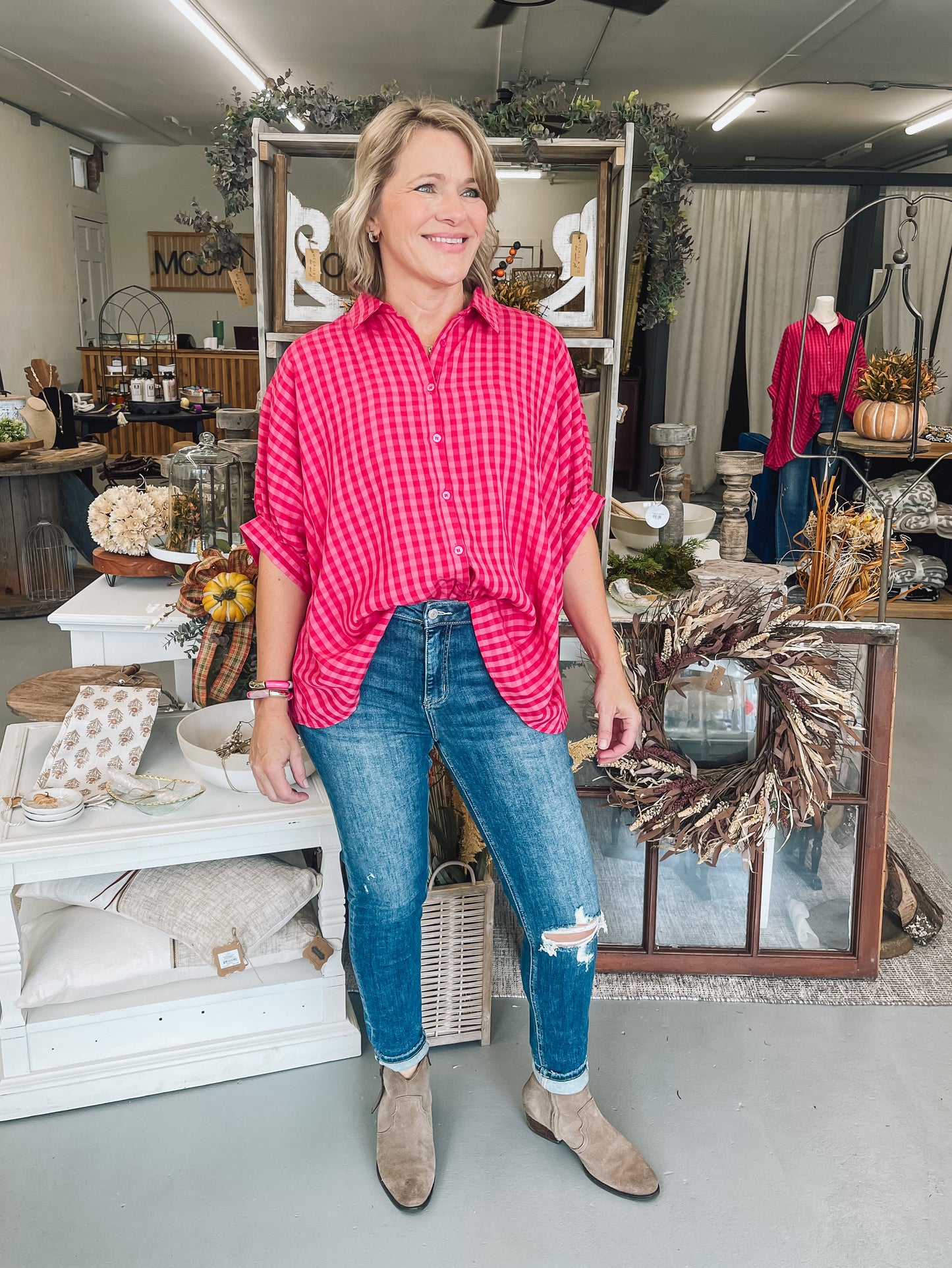 Ecru Gingham Top