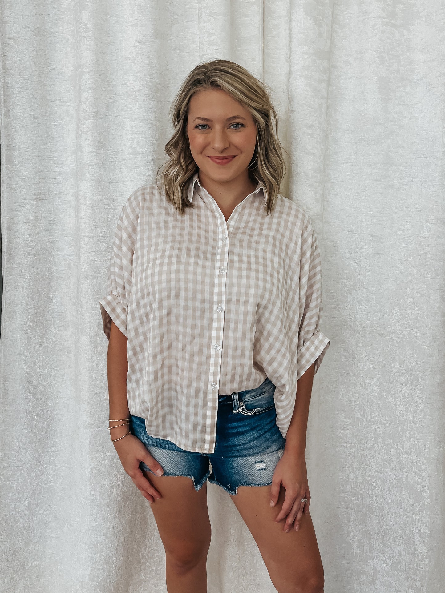 Ecru Gingham Top