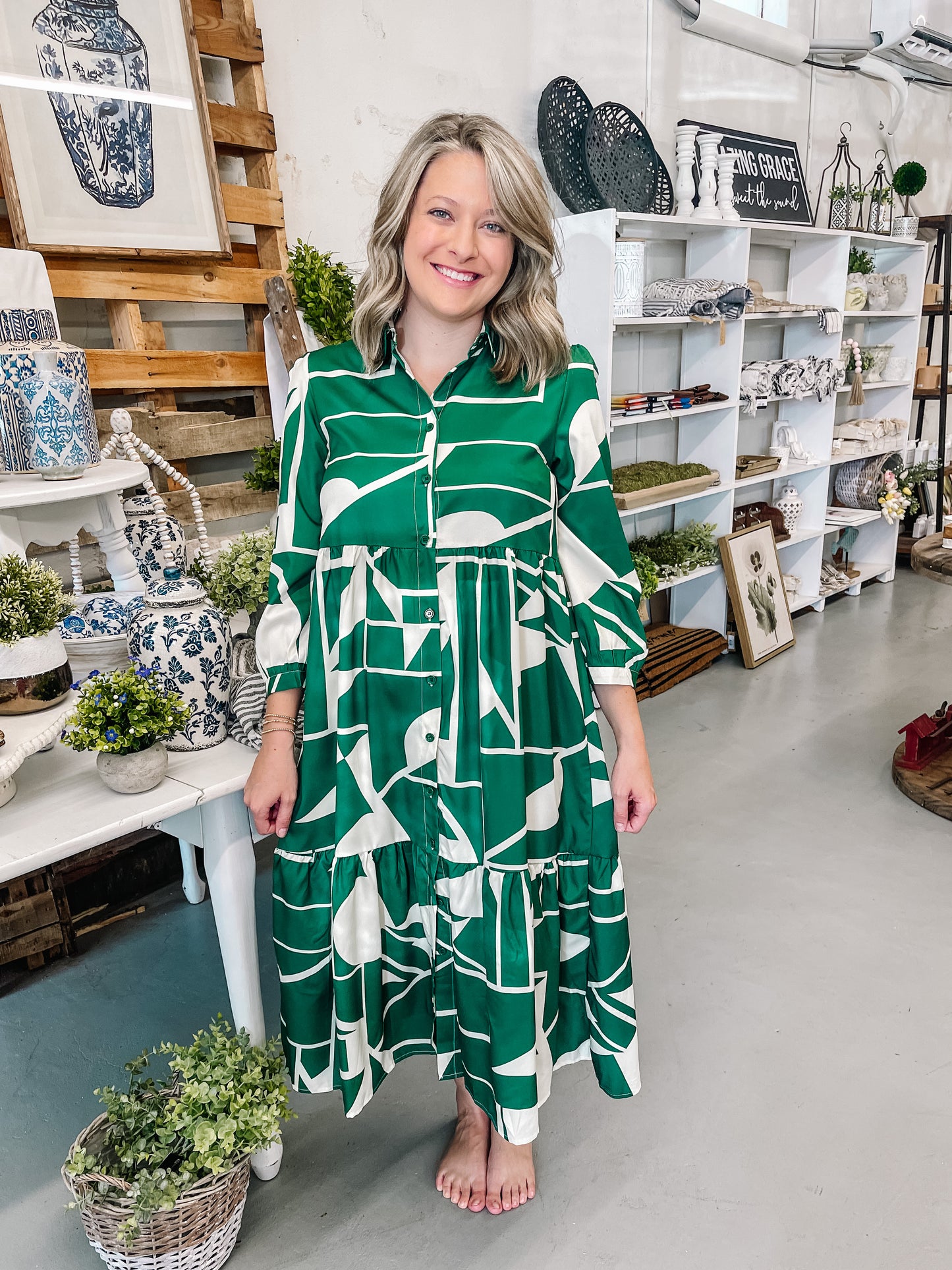 Geometric print button down Dress