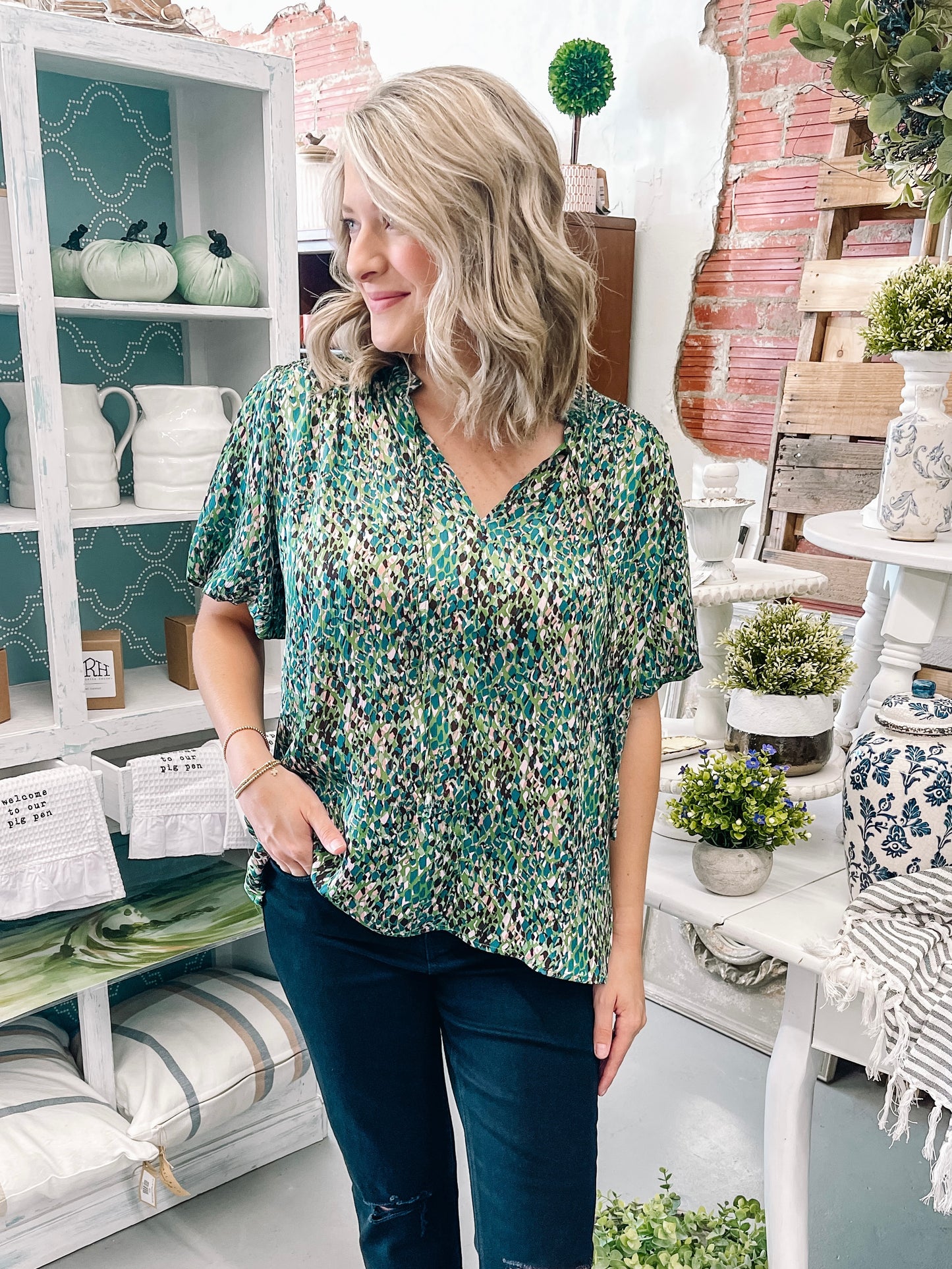 Front Tie Short Sleeve Blouse
