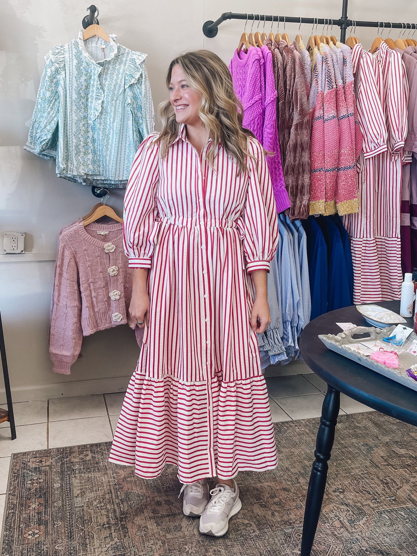 Red Stripe 3/4 Sleeve Dress