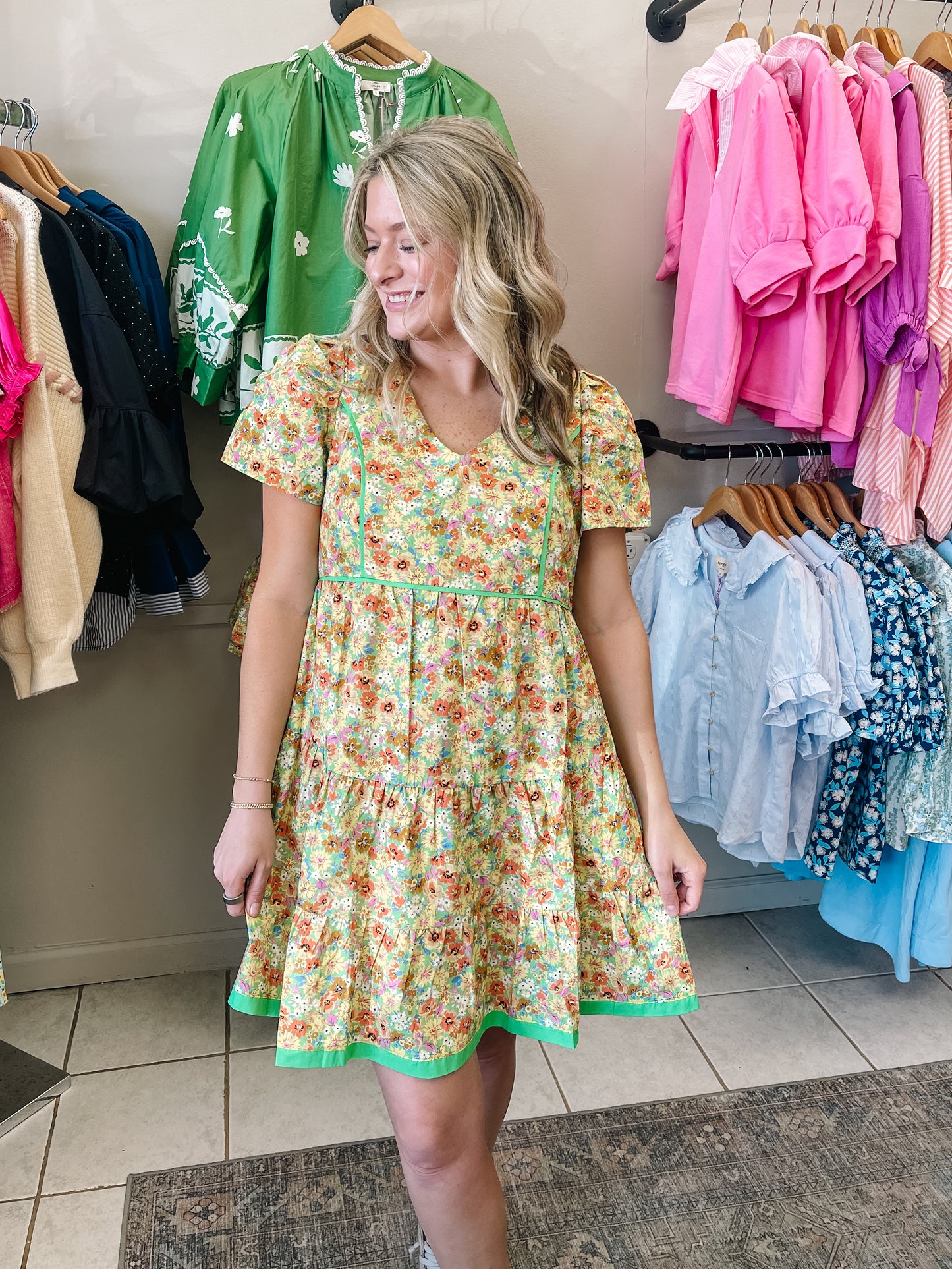 Apple Green Mix Floral Mini Dress