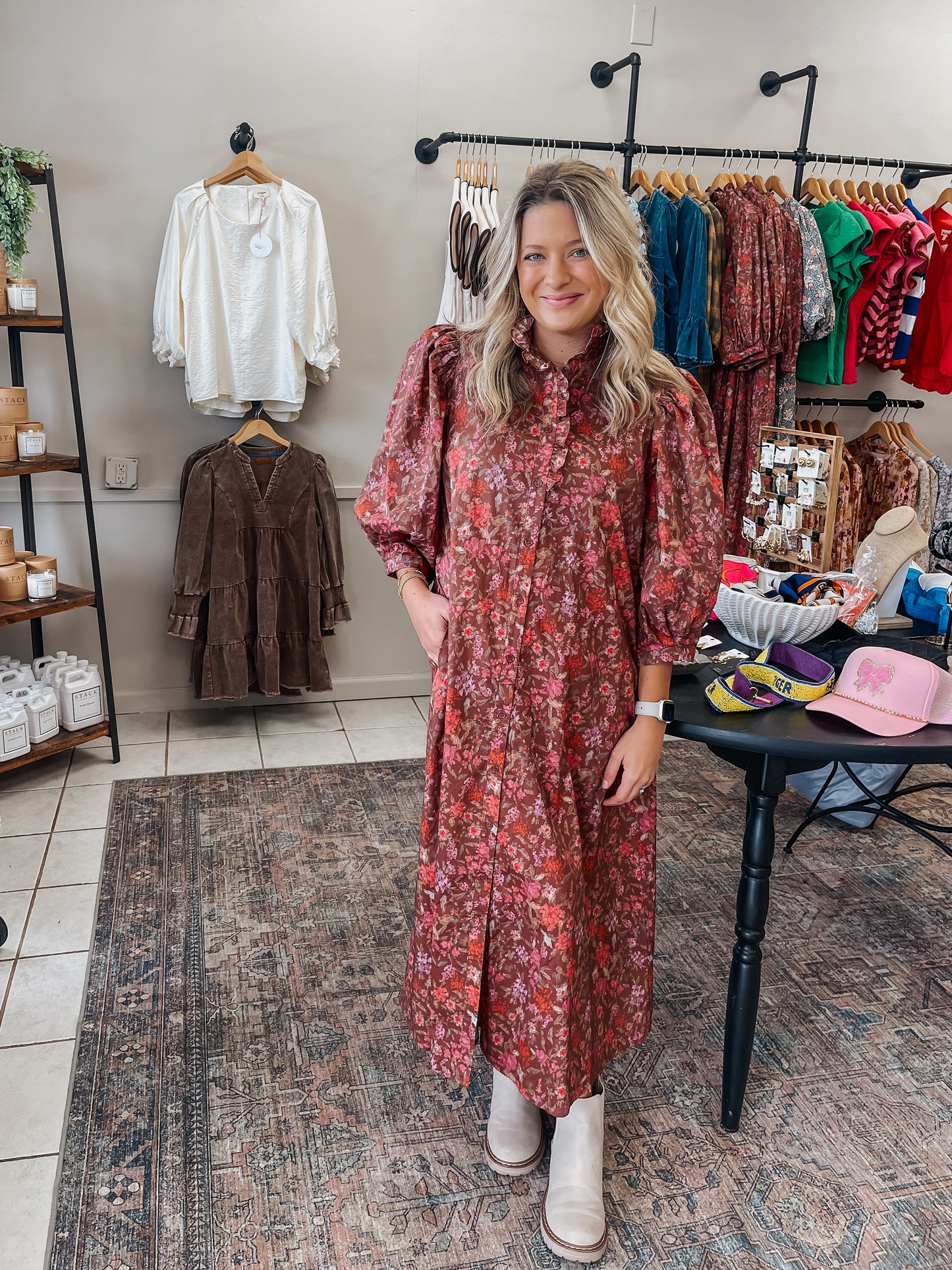 Floral Print Poplin Midi Dress