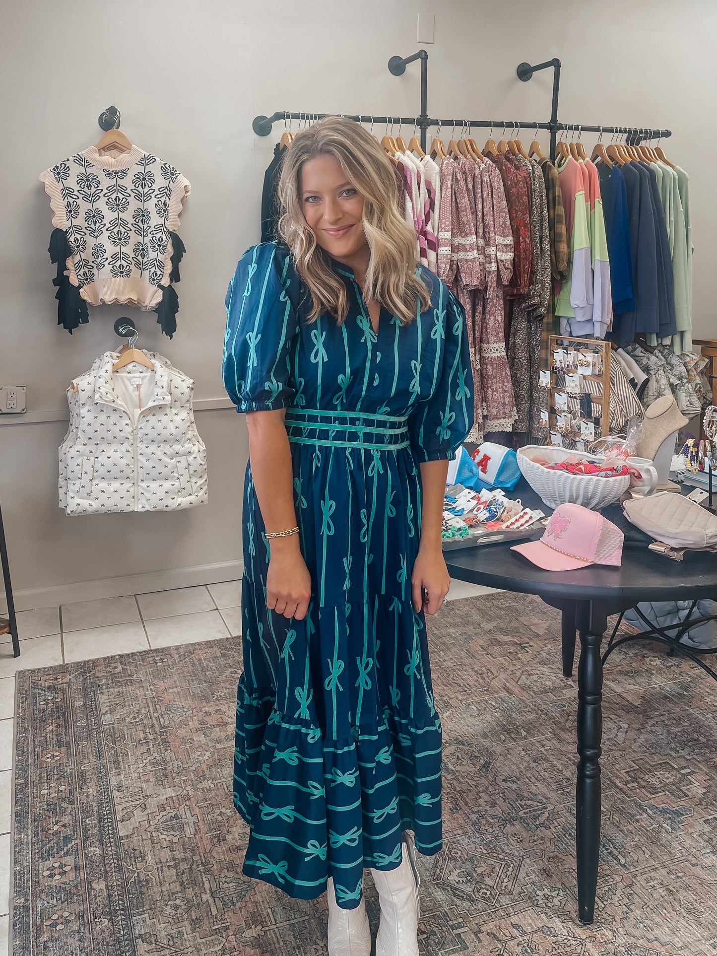 Navy and Green Bow Dress