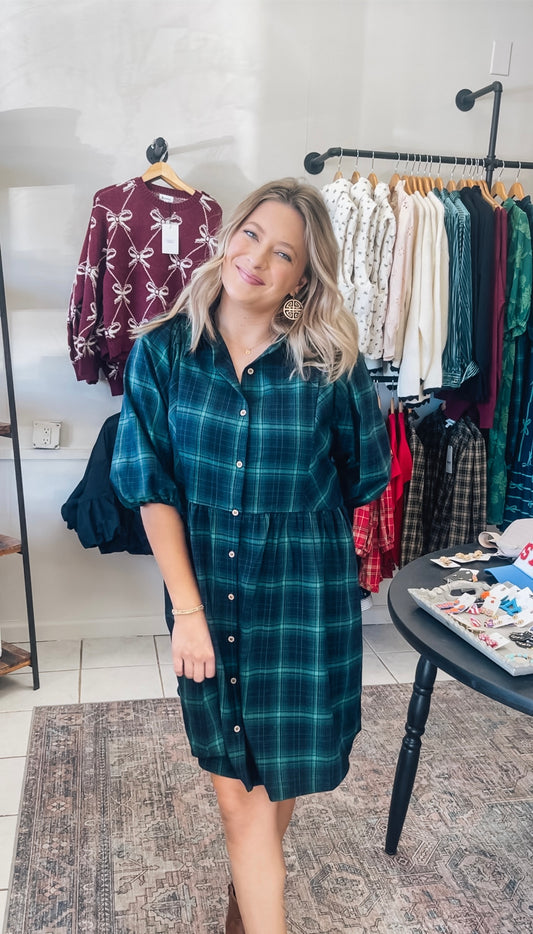 Navy and Green Plaid Dress