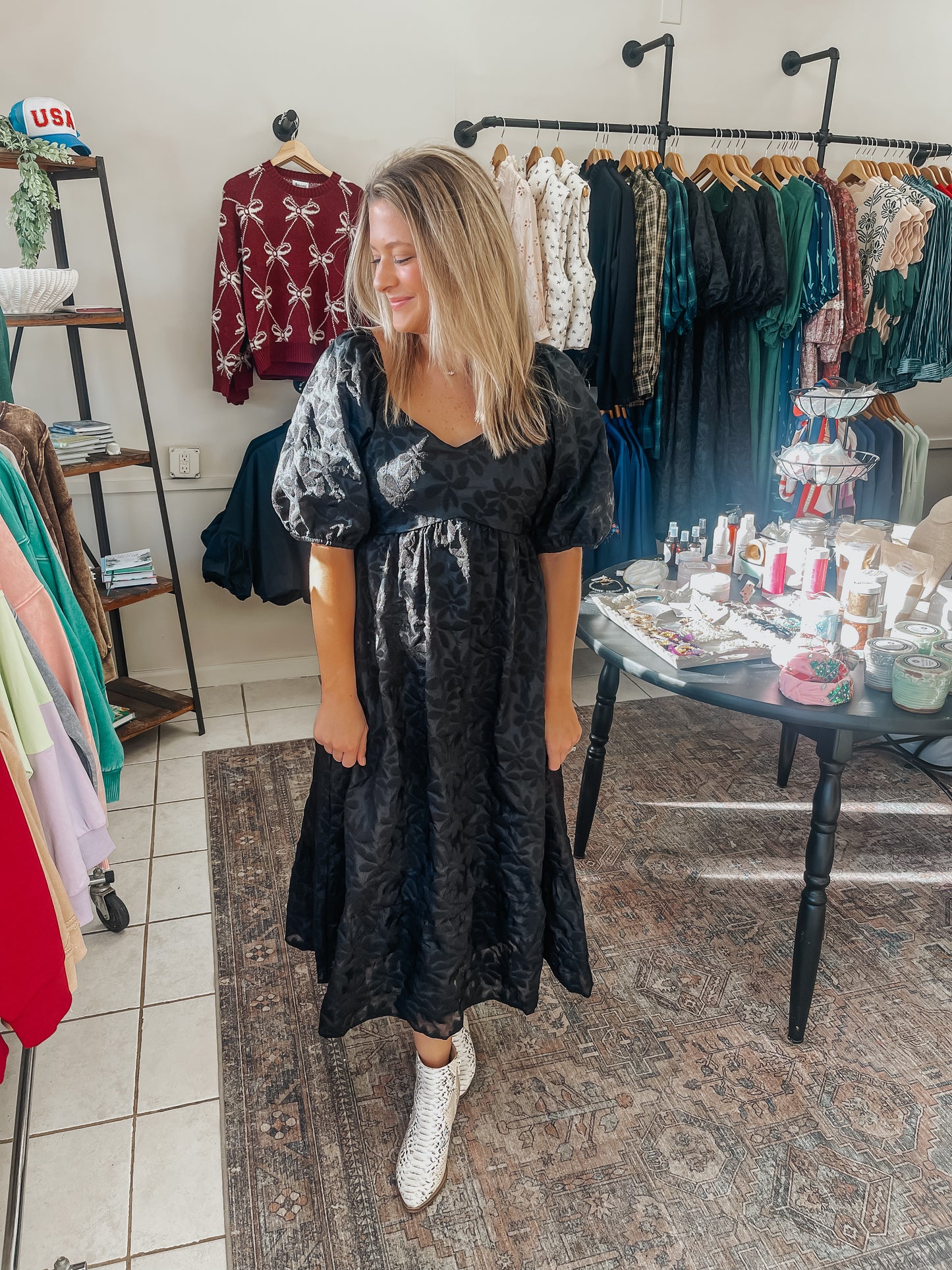Tiered Puff Midi Dress