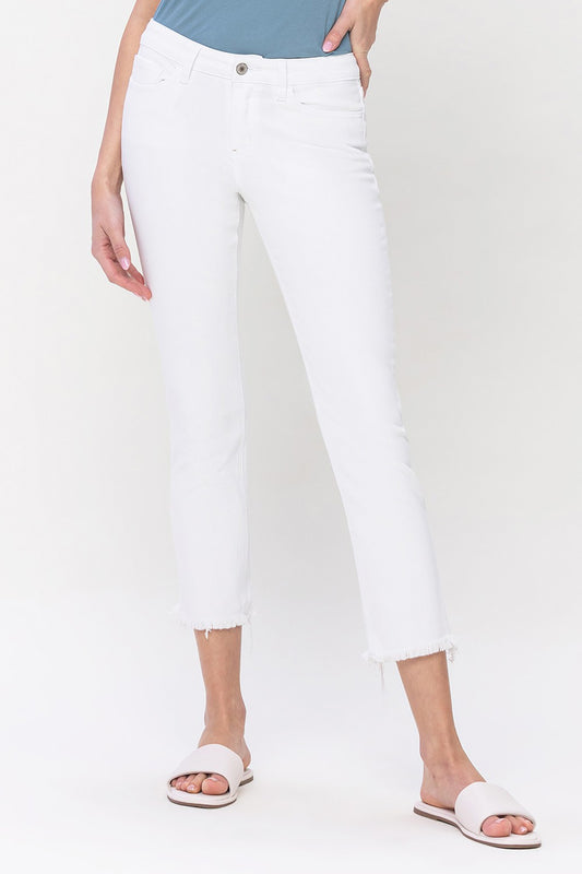Mid-Rise Slim Straight-White Jeans