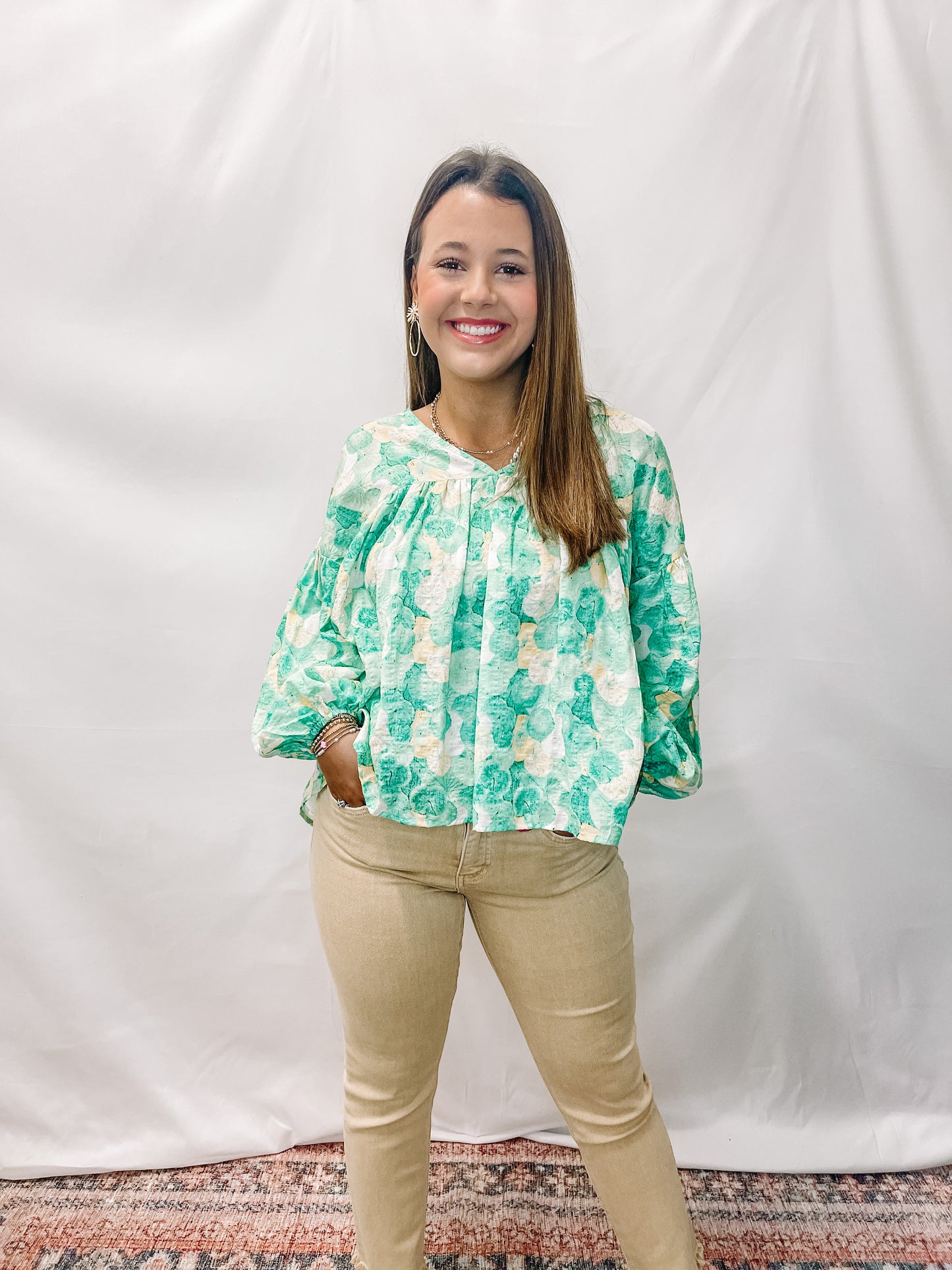 Puff Sleeve Collared Flowy Babydoll Top