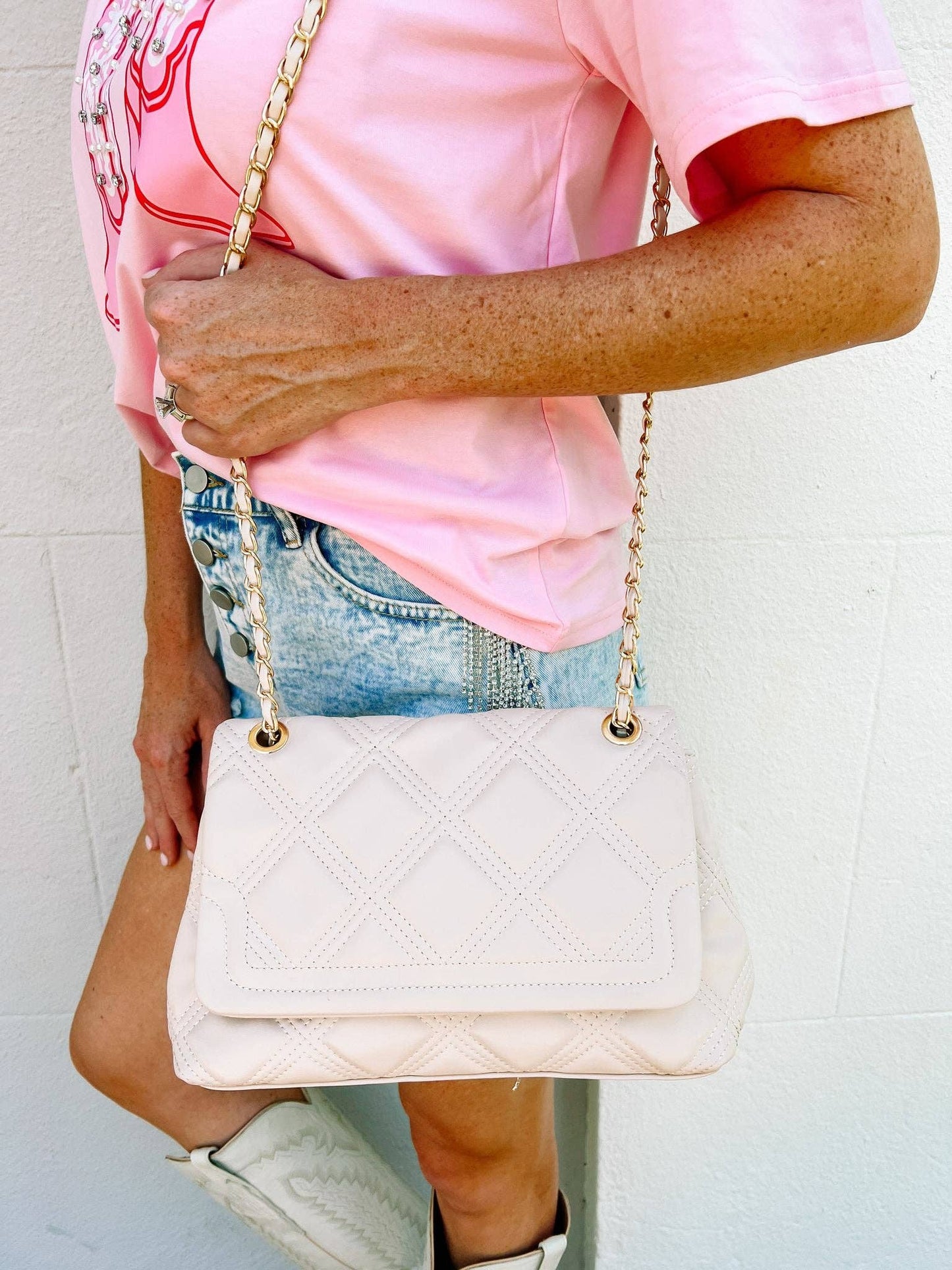 Cecillia Quilted Handbag CREAM