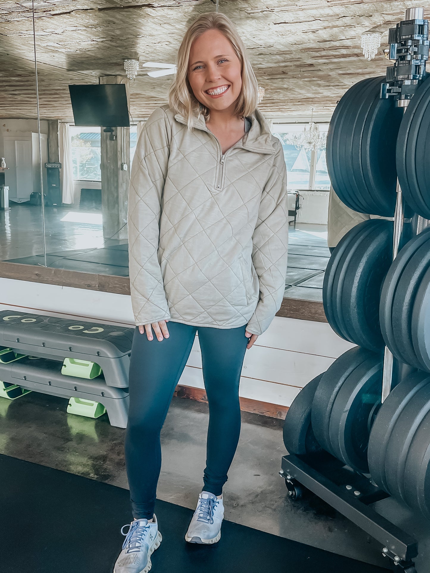 Quilted Mineral-Wash Half-Zip Pullover