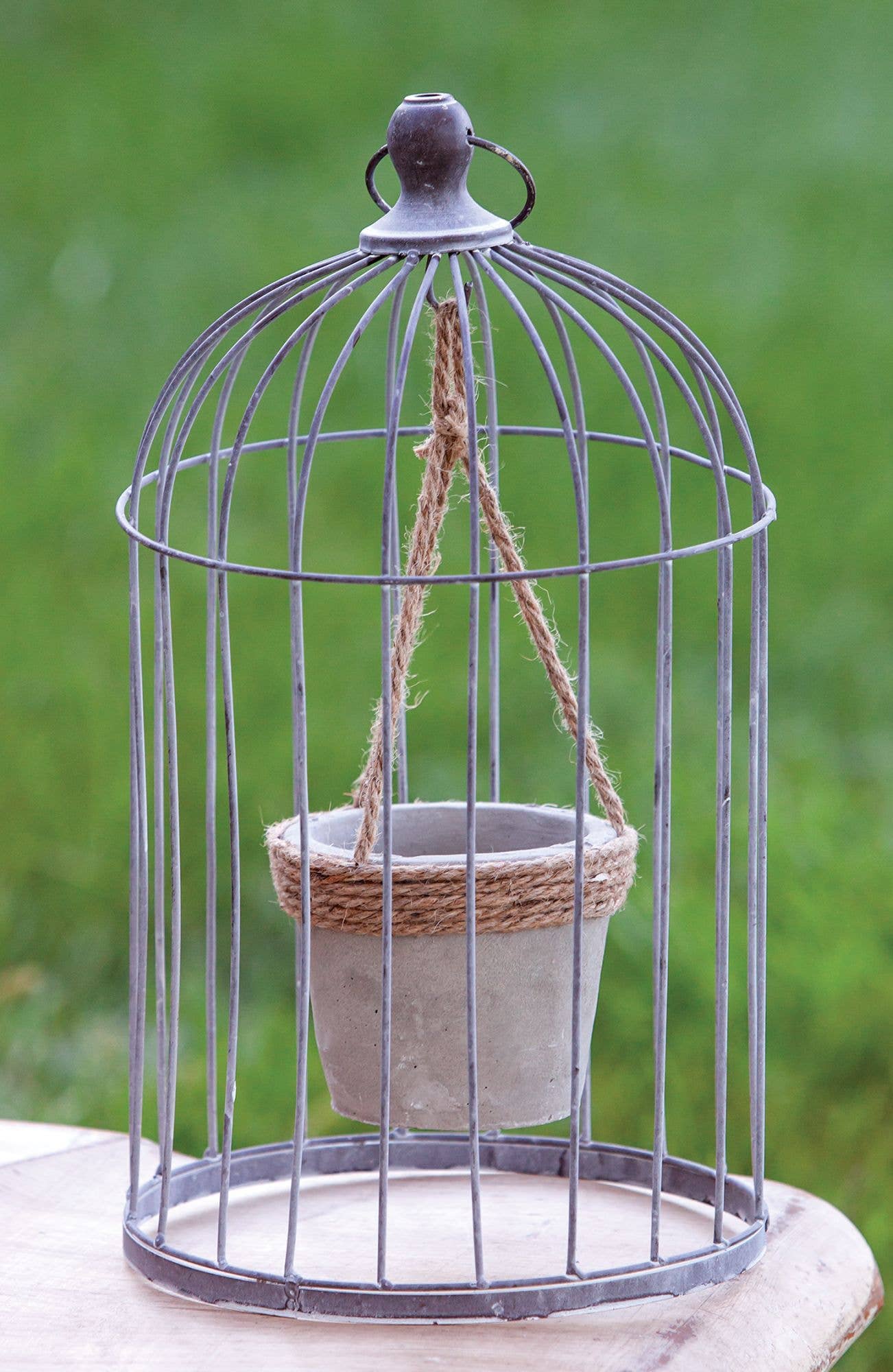 birdcage hanging planter Large Wire Birdcage With Jute And Cement Plant Holder