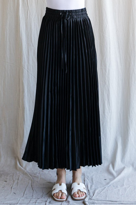 Long Pleated Satin Skirt