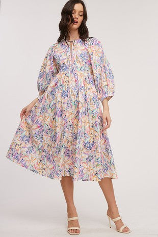 Tropical Printed Midi Dress