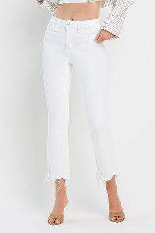 Cropped uneven White Jeans