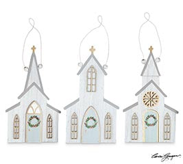 Wood church ornaments Asst