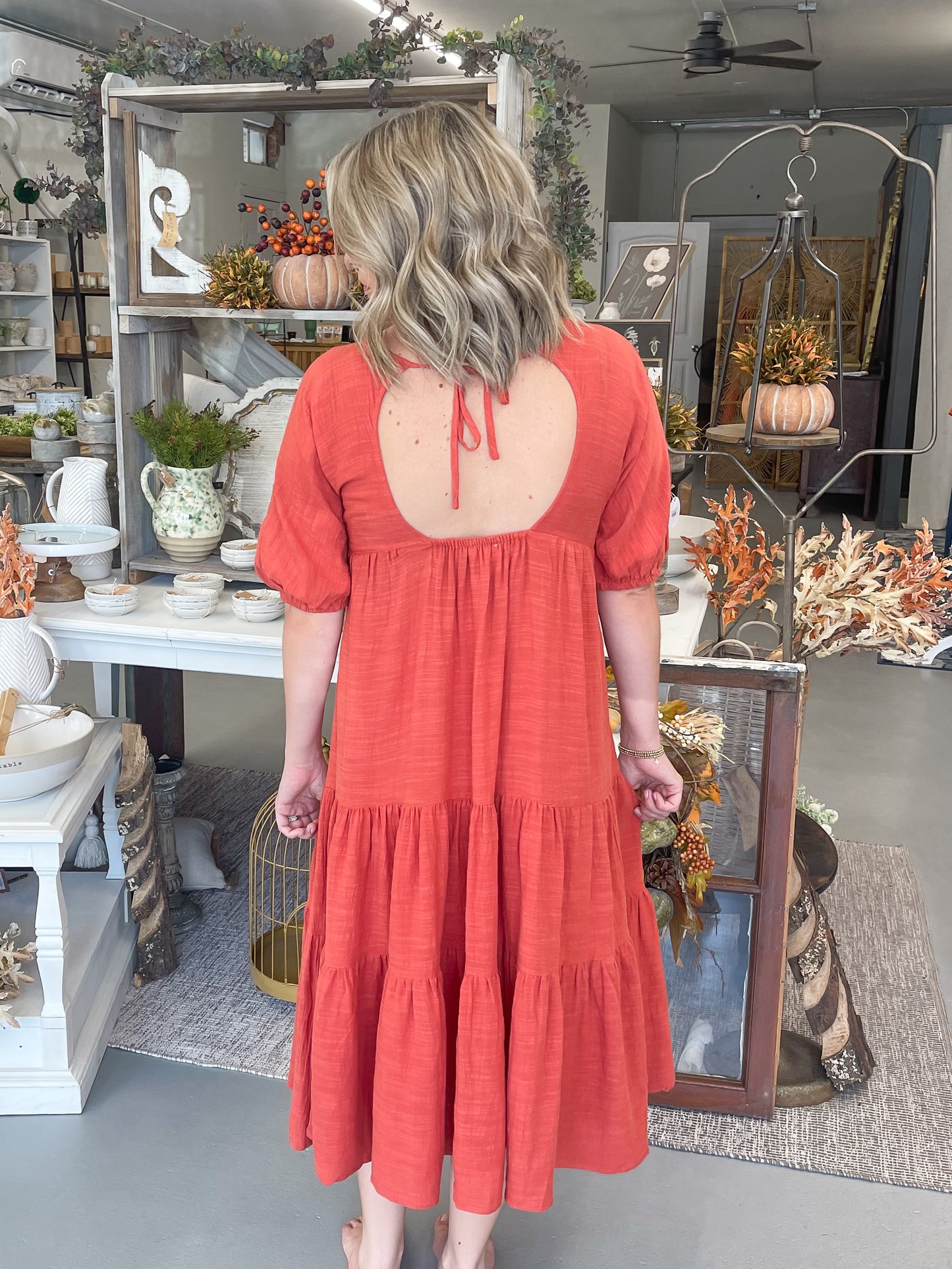 Tiered Linen Dress with open back