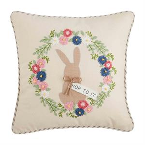Hop To it Embroidered Pillow