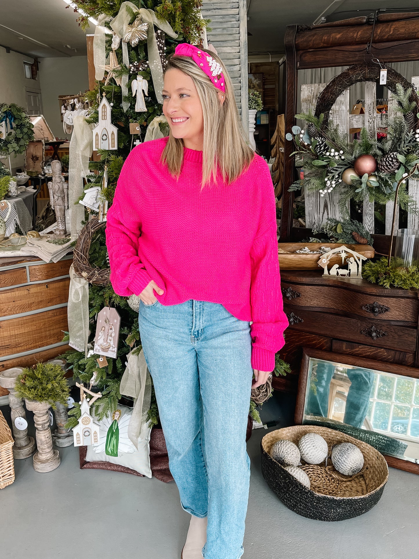 Pink Bubble Sleeve Sweater