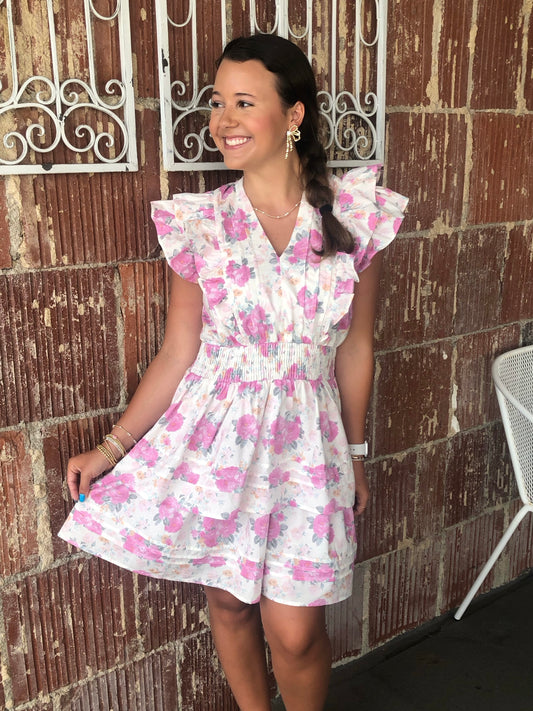 Floral Print V-Neck Mini Dress