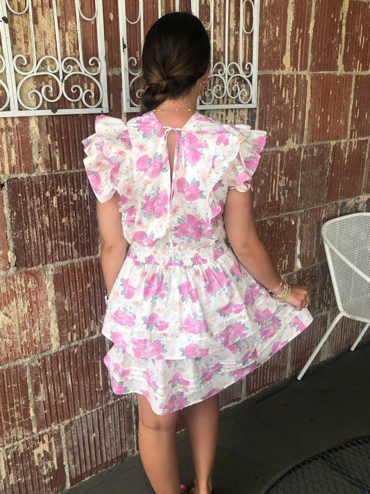 Floral Print V-Neck Mini Dress