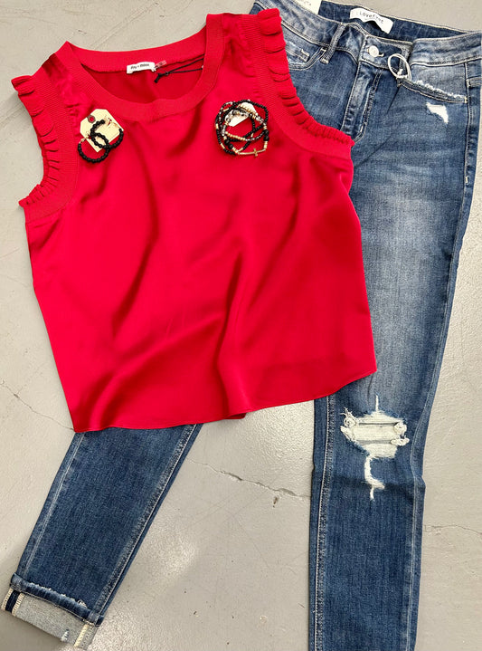 Crimson Satin Top