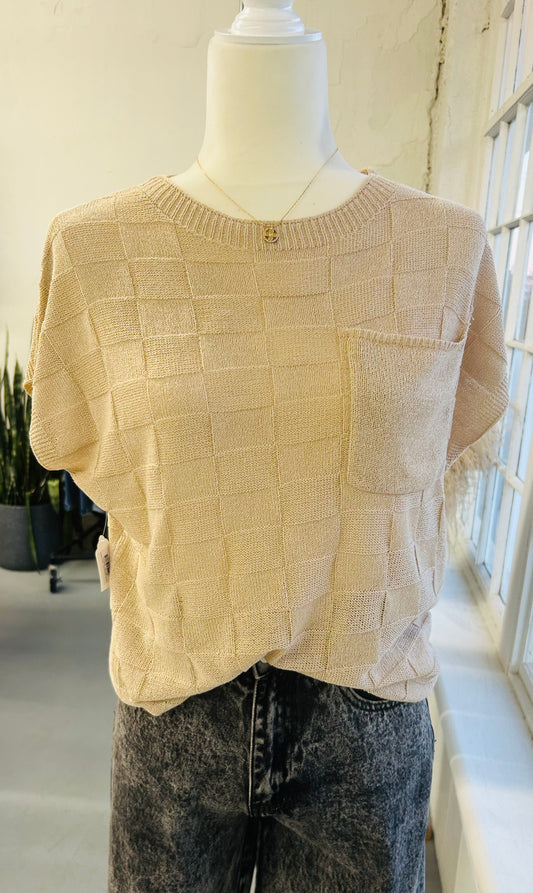 Checker Textured Short Sleeve Sweater