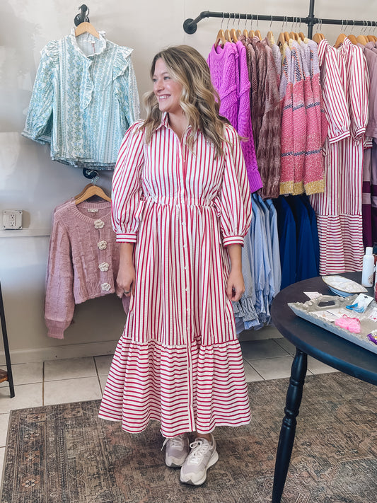 Red Stripe 3/4 Sleeve Dress