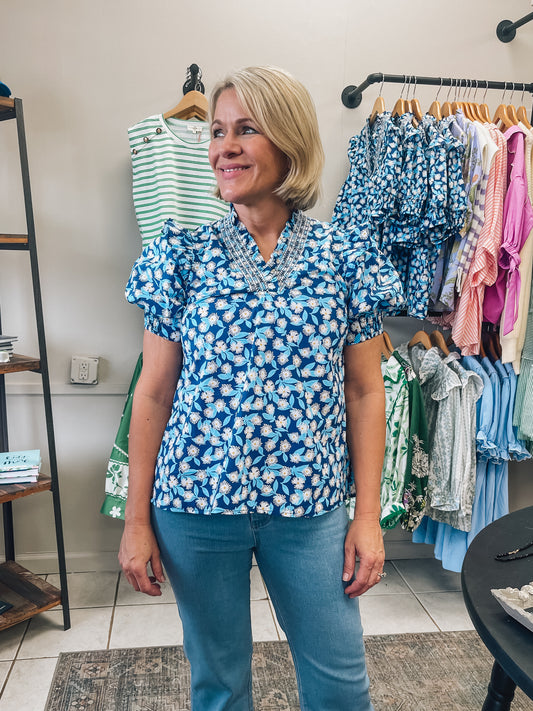 Floral Blue Daisy Blouse