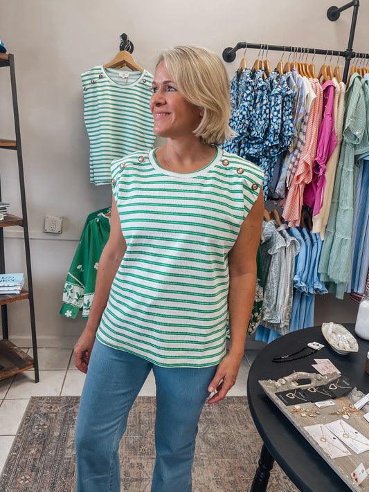 Stripe Muscle sleeve Blouse