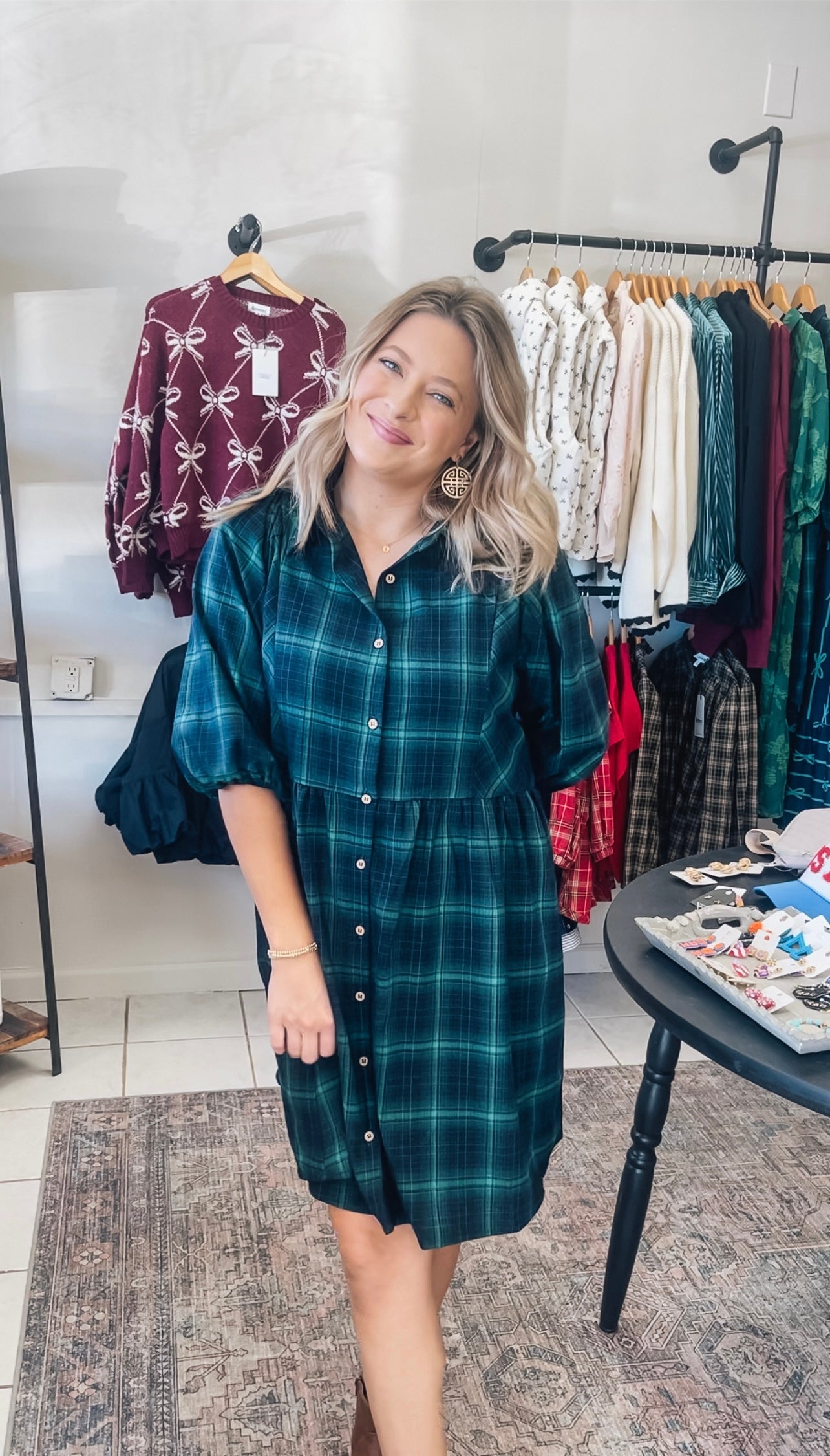 Navy and Green Plaid Dress