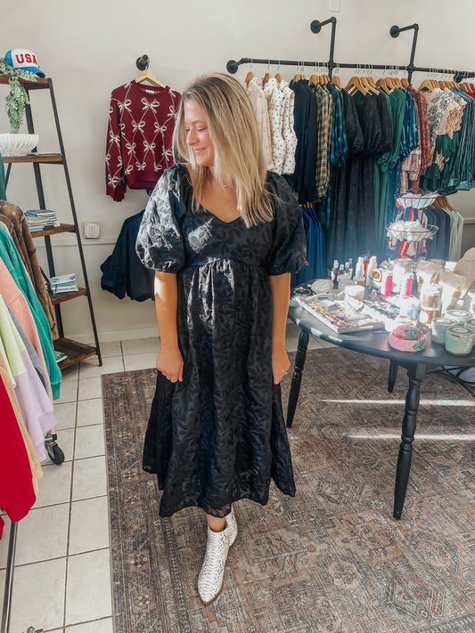 Tiered Puff Midi Dress