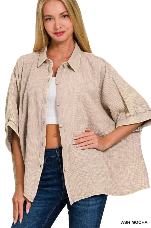 Oversized Button Down Gauze Top