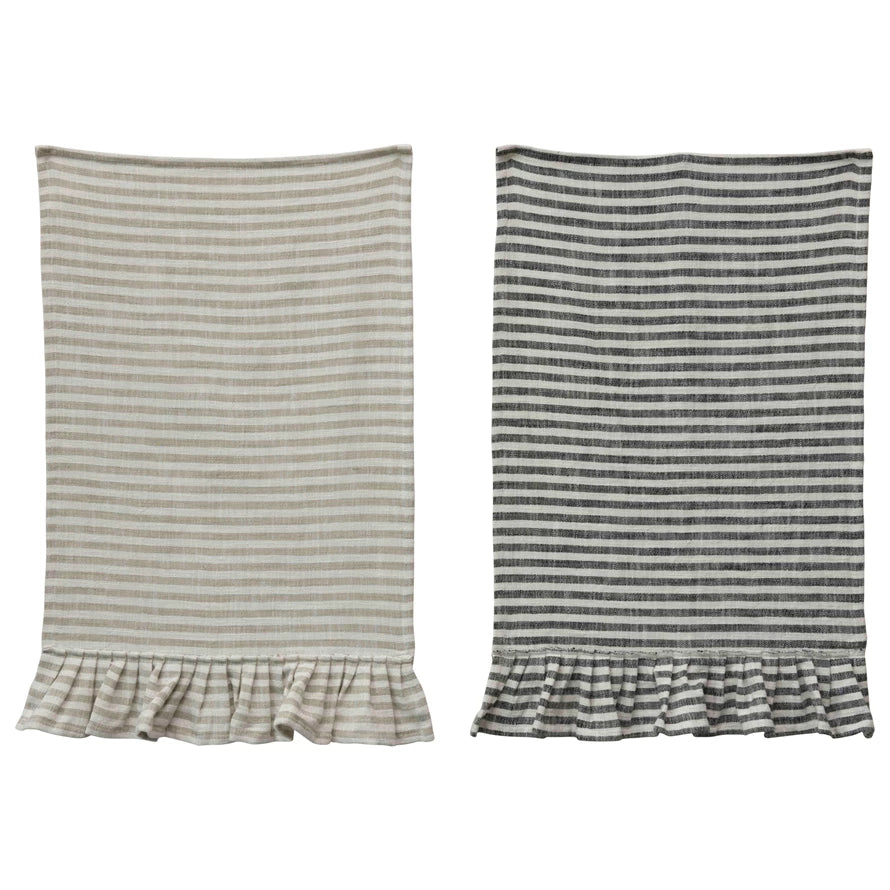 Cotton Stripe Hand Towels with Ruffle