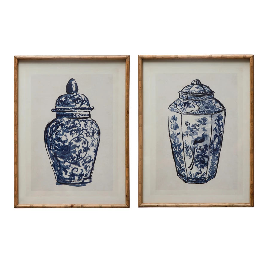 Wall Decor-Blue White Vase pics S/2