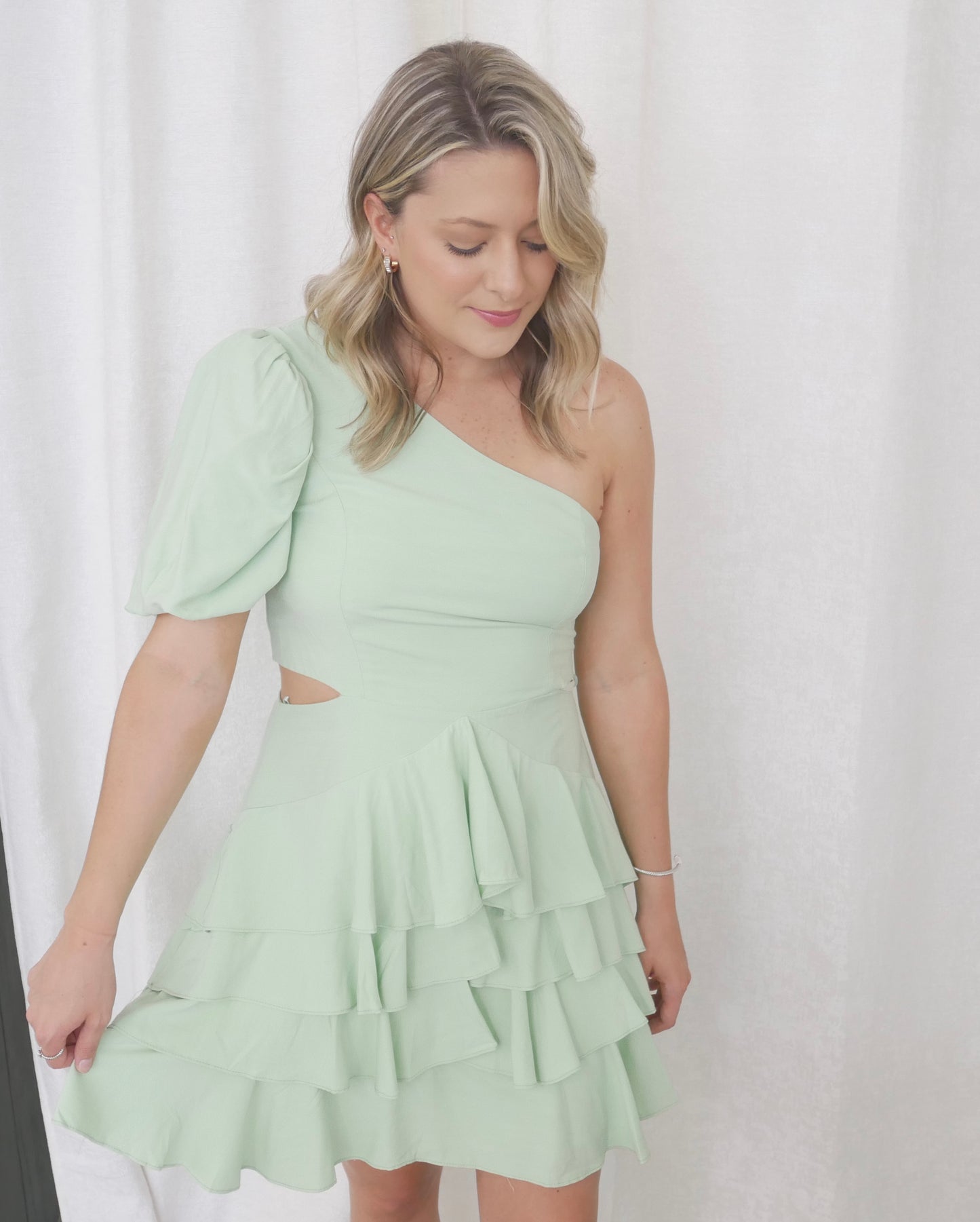 Mint One Shoulder Dress